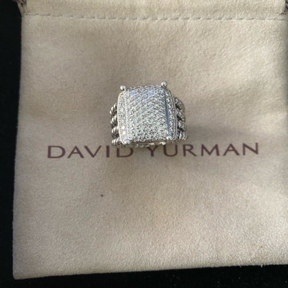 David Yurman Silver Ring with Diamond Accents size:8